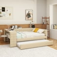 thumbnail image 3 of Full Size Upholstered Platform Bed with Storage Shelves, Desk, Charging Station and Trundle, Beige, 3 of 15