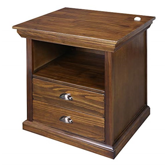 Solid Wood Nightstand with Hidden Compartment & 2 Drawers - Mocha Finish