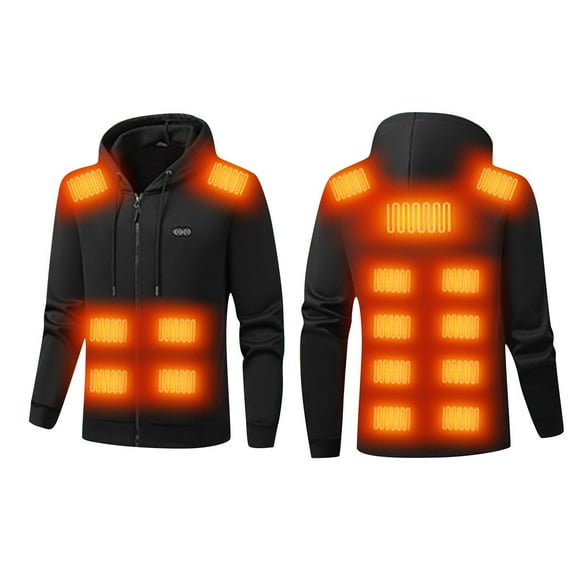 Chiccall Heated Hoodies for Men 17 Zones Heating Full Zip Hooded Drawstring Sweatshirt Fleece Lined Winter Thermal Outdoor Insulating Jackets without Battery