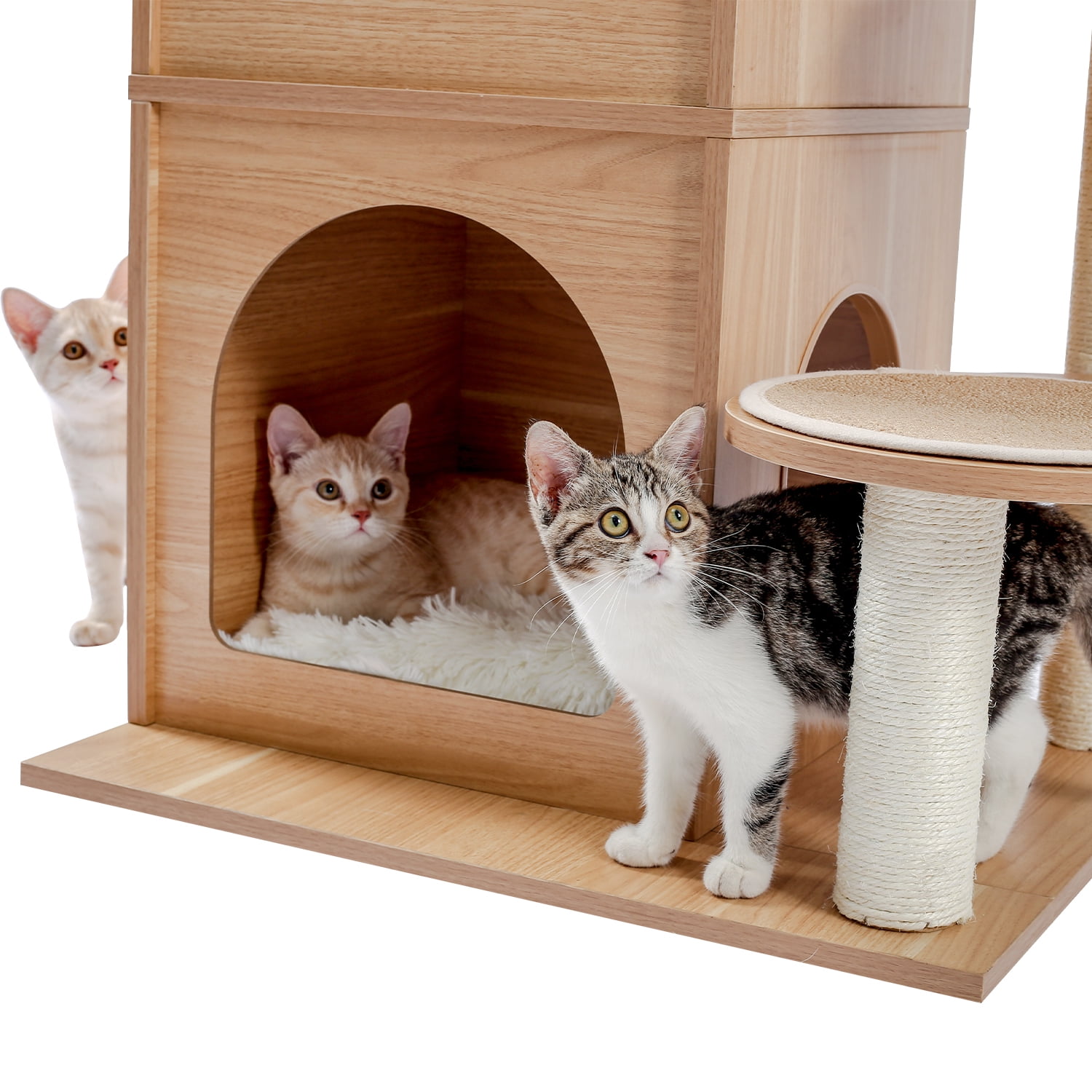 Pefilos 51" Cat Tower for Large Cats Modern Wooden Cat Tree Multi-Level Cat Tree Tower Cat Sky Castle with Cozy Cat Condos, Beige Pefilos 51" Cat Tower for Large Cats Modern Wooden Cat Tree Multi-Level Cat Tree Tower Cat Sky Castle with Cozy Cat Condos, Beige