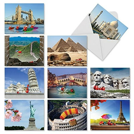 'M2354OCB LADY B.'S TRAVELS' 10 Assorted All Occasions Cards Featuring an Adorable Ladybug and Her Family Traveling Across the World to See a Multitude of Famous Tourist Spots with Envelopes by The