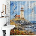 thumbnail image 4 of Lighthouse Sunrise Coast Scenery Pale Blue Tan Shower Curtain Modern Home Bathroom Bathtub Decor Waterproof Fabric with 12PCS Hooks, 4 of 8