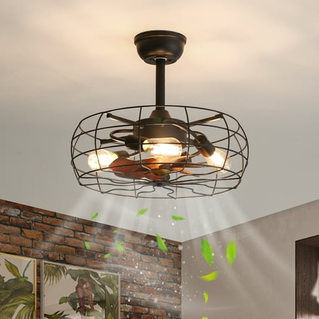 

19inch Cage Retro Ceiling Fan with Lights 5 ABS Indoor Ceiling Fan with Light & Reversible Motor for Bedroom Living Room