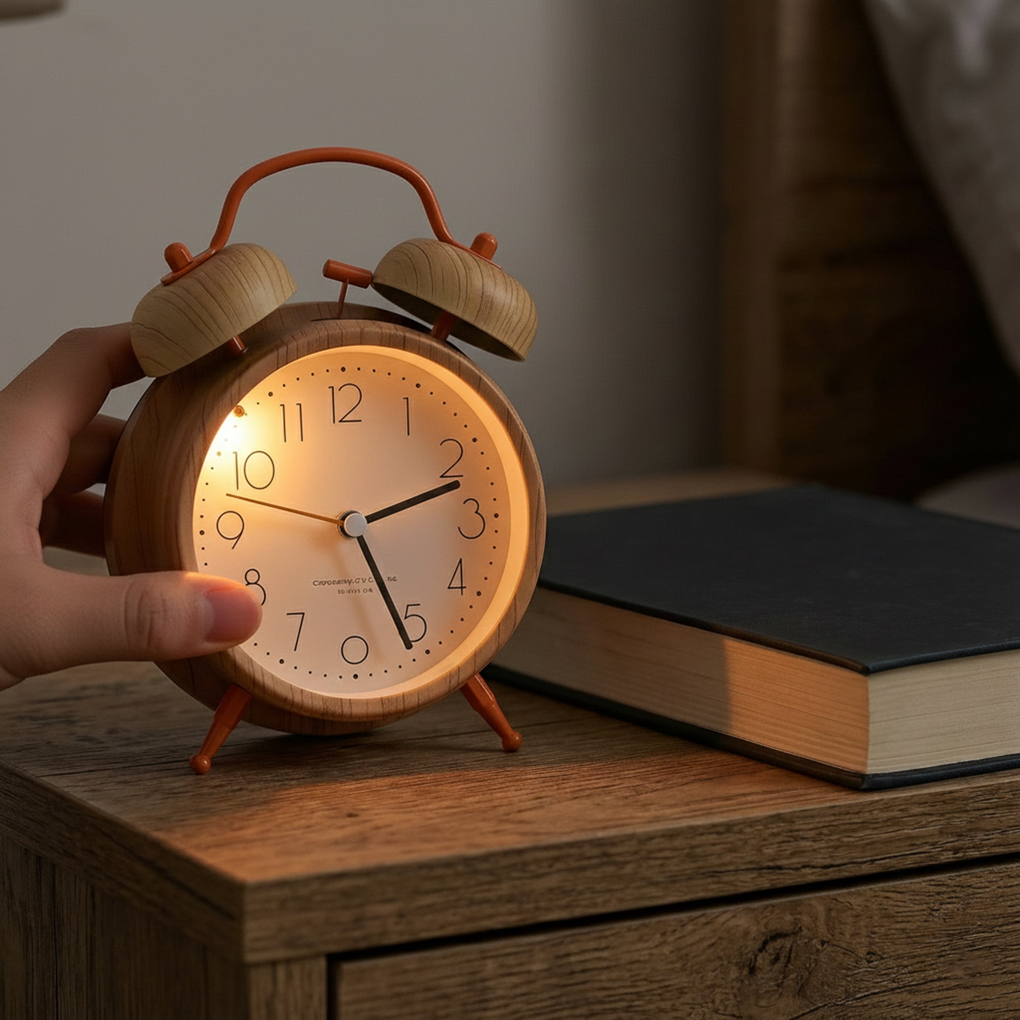 Unique Bargains Alarm Clock with Wood-Grain Patterns Orange 4.6"L x 2.2"W x 6.6"H