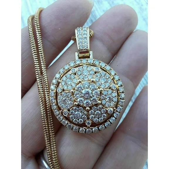 Unisex Pendant 2Ct Round Cut Real VVS1/D Moissanite Cluster Pendant 14K White Gold Plated Silver