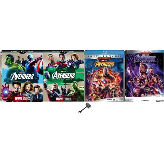 THE AVENGERS Complete 4 BLU RAY Movie Set Includes Avengers Ultron Infinity War End Game Includes Thor's Hammer Decal