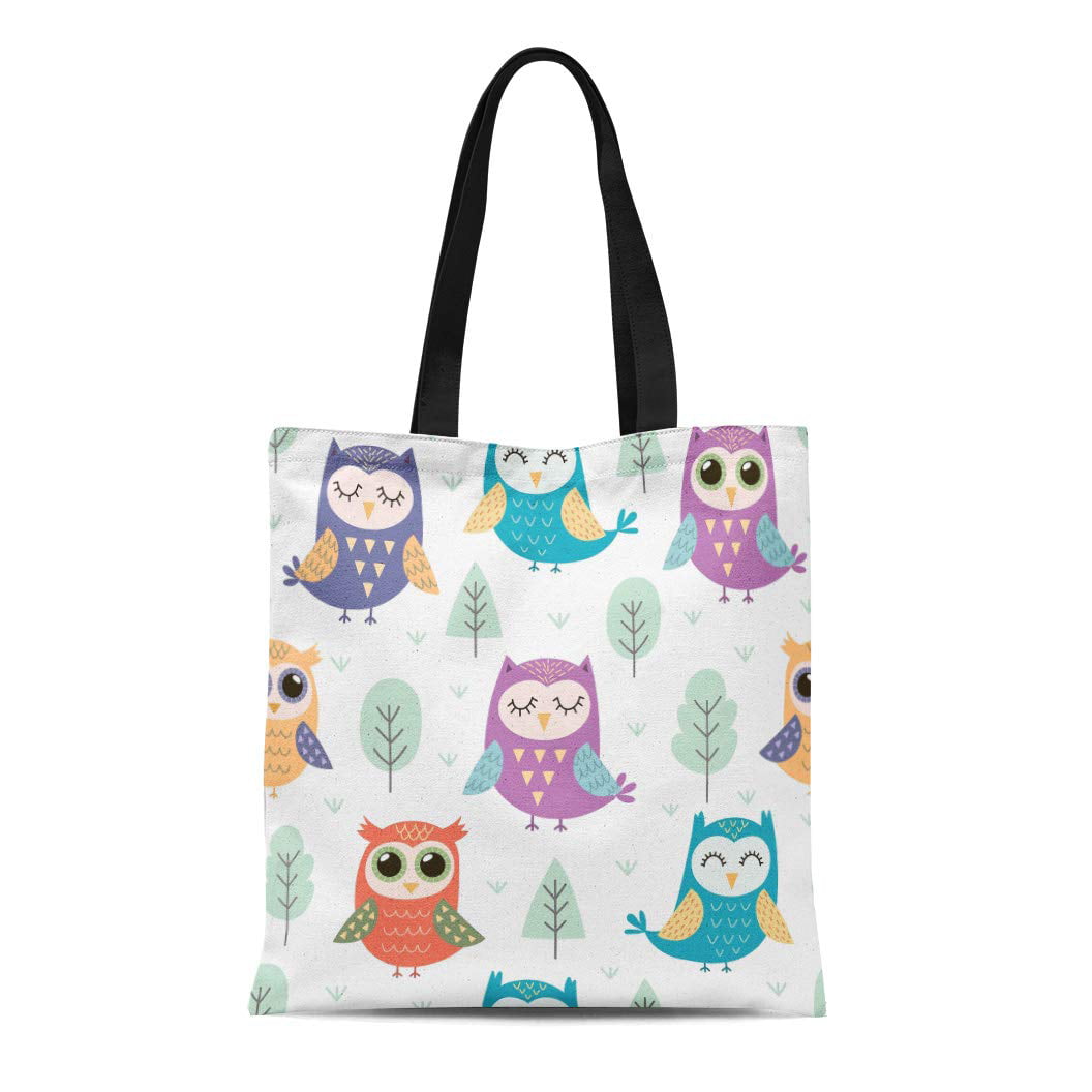 SIDONKU Canvas Tote Bag Pattern Cute Owls Funny Forest Kid Fun Happy ...