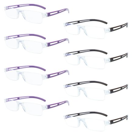 8 Pack Reading Glasses, Blue Light Blocking Computer Reading Glasses for Women and Men, Anti Glare Lightweight Readers (4 Purple+4 Brown,+1.75)