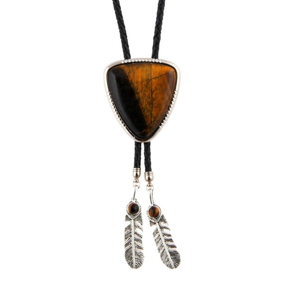 Aellinatey Western Cowboy Vintage Bolo Tie Leather Rope Triangular Stone Pendant Necktie