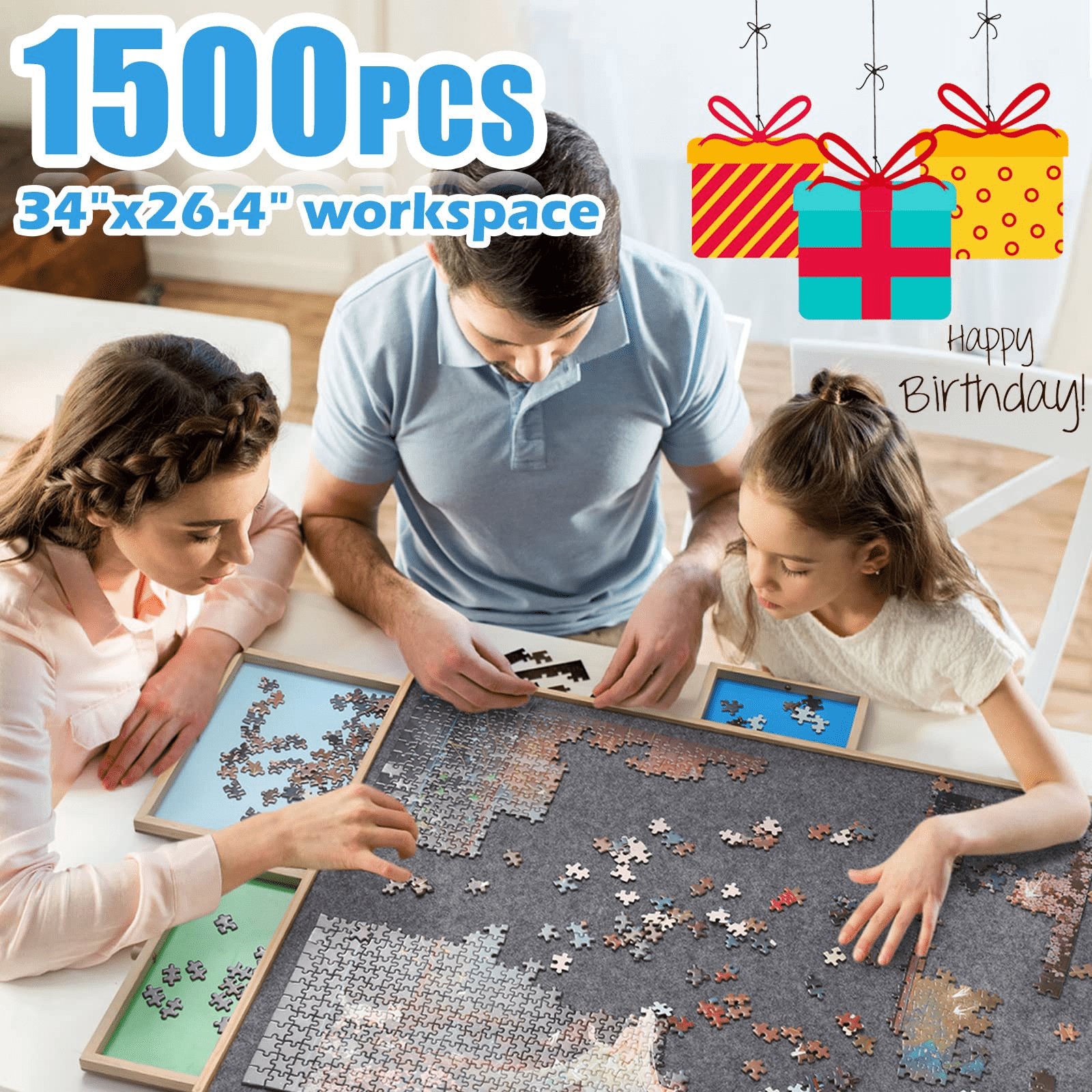 1500/2000pcs Jigsaw Puzzle Board Puzzle Table With 4 Storage drawers for  Bedroom