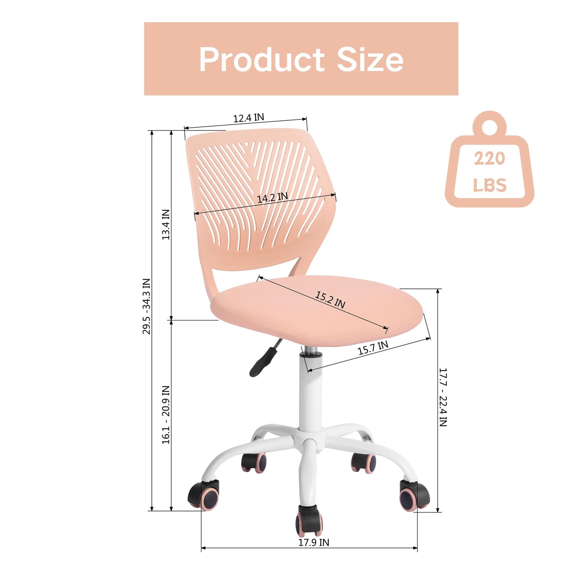 Ergonomic Home Office Desk Chair with Adjustable Height, Rolling Base, and Breathable Backrest, Rose