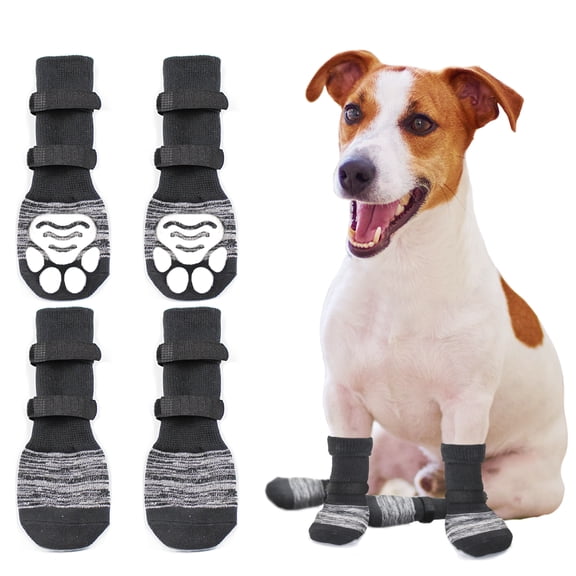 Dog Socks Paw Protectors Double Side Non-Slip Adjustable Straps Dog Grip Socks with Straps Traction Control Control for Indoor on Hardwood Floor Wear Pet Paw Protector for Small Medium Large Dogs