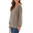 thumbnail image 4 of UVN Blouses for Women Dressy Lace Long Sleeve Shirts Fall Casual V Neck Tunic Tops, 4 of 9