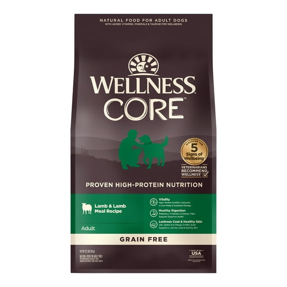 Wellness CORE Dry Dog Food, Grain Free, High Protein, Natural, Lamb Recipe, (22-Pound Bag)