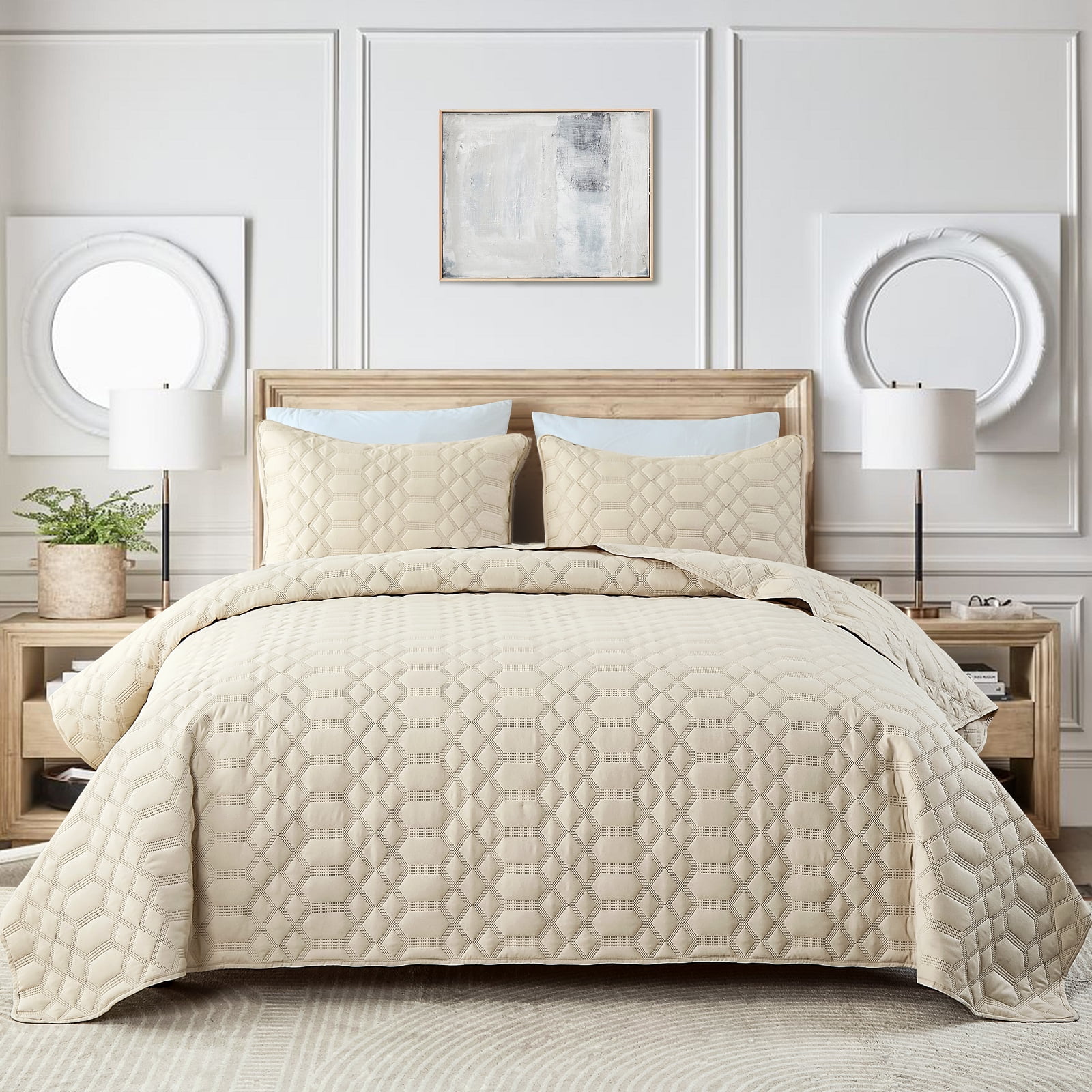 King Size Quilt Set, Greagle 3Piece Ultrasonic Reversible Lightweight