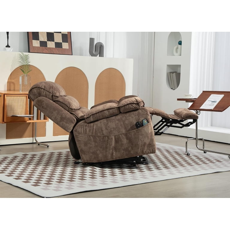 Big & Tall Power Lift Recliner Chair - Extra Wide 400 Lb Capacity, Heat & Massage, Lay Flat 180°, Cream Chenille | Electric Recliner For Elderly, Adults