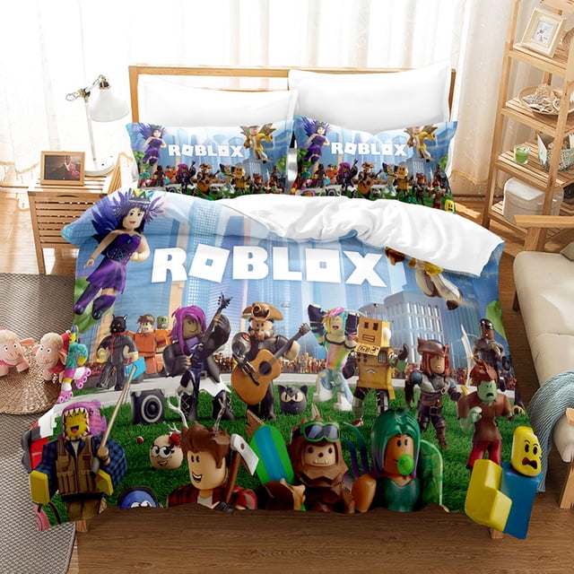 My World ROBLOX Ensemble de Literie de Trois Pièces, Impression 3D, Microfibre Douce, Housse de Couette, Convient aux Garçons et aux filles-QIUPING
