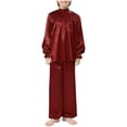 thumbnail image 3 of Haitryli Boys Worship Clothes Liturgical Tunic Top with Wide-Leg Pants Lyrical Church Choir Robe Praise Dance Clothes Burgundy 12, 3 of 6
