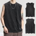 thumbnail image 2 of Men's Vest Vintage Washed Tee 100% Cotton Tank Tops Summer Casual Sleeveless Tops Streetwear Hot Black Loose  (SXBX-Black,XL), 2 of 7