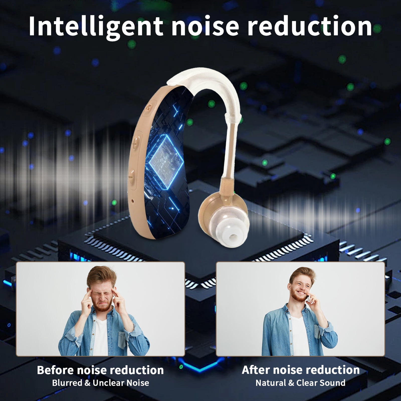 HIBRIQ Digital Hearing Aids for Seniors, Rechargeable with Charging Base, 4-Mode for Hearing Loss, Button Control