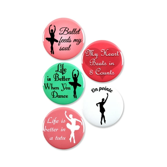 5 Pack - Dance Lovers Tap Ballet Jazz Pinback Button Badges - 2.25 Inch