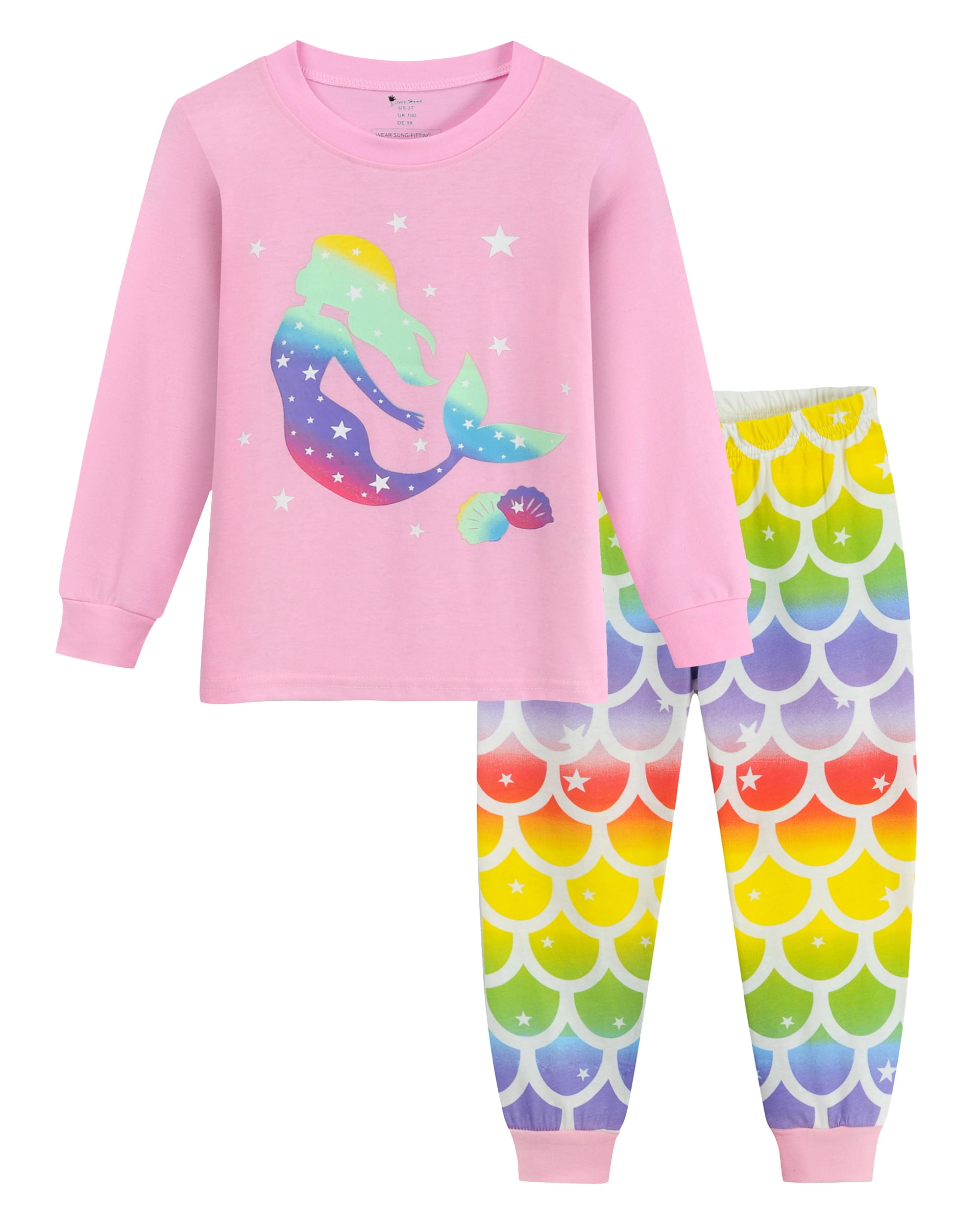Little Hand Girls Mermaid Pajamas Set Kids Long Sleeve Sleepwear Pjs 6T