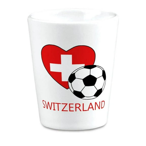 Ceramic Shot Glasses Love Soccer Heart Switzerland Style 2 Euro Cup 2 Oz