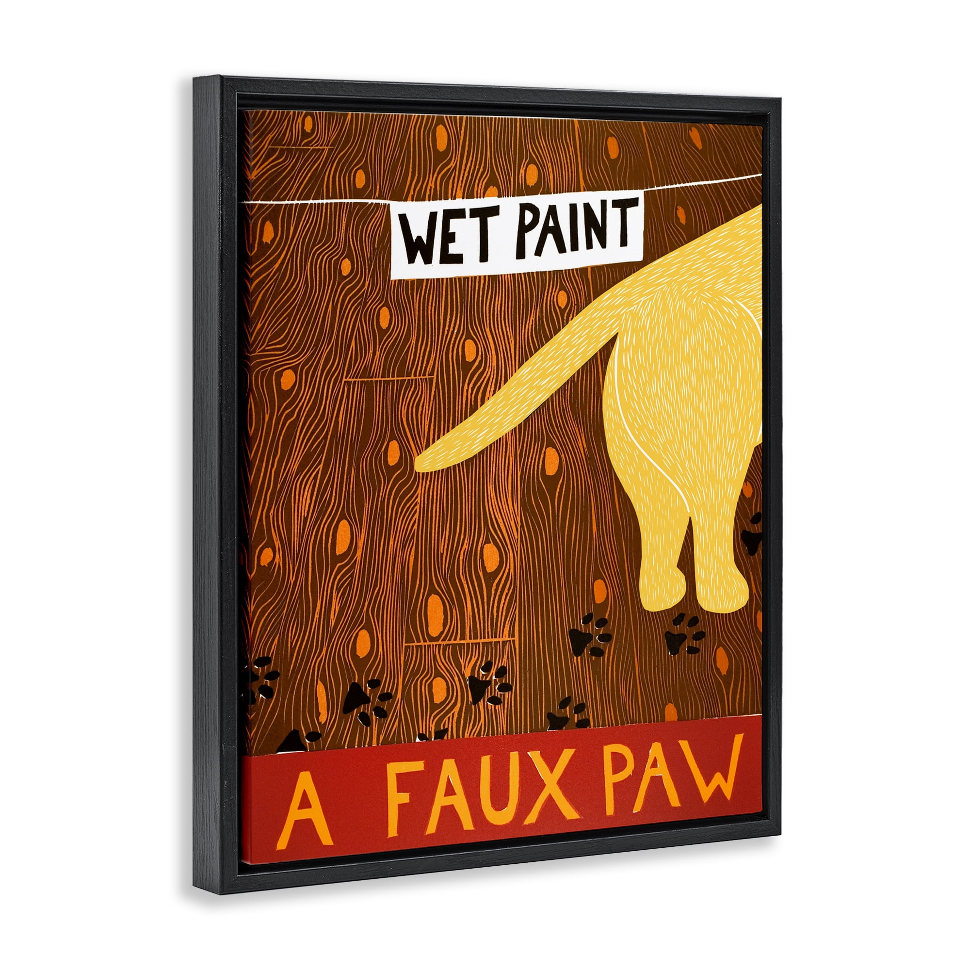 Wet Paint Faux Paw Black Framed Floater Canvas Wall Art, design by Stephen Huneck