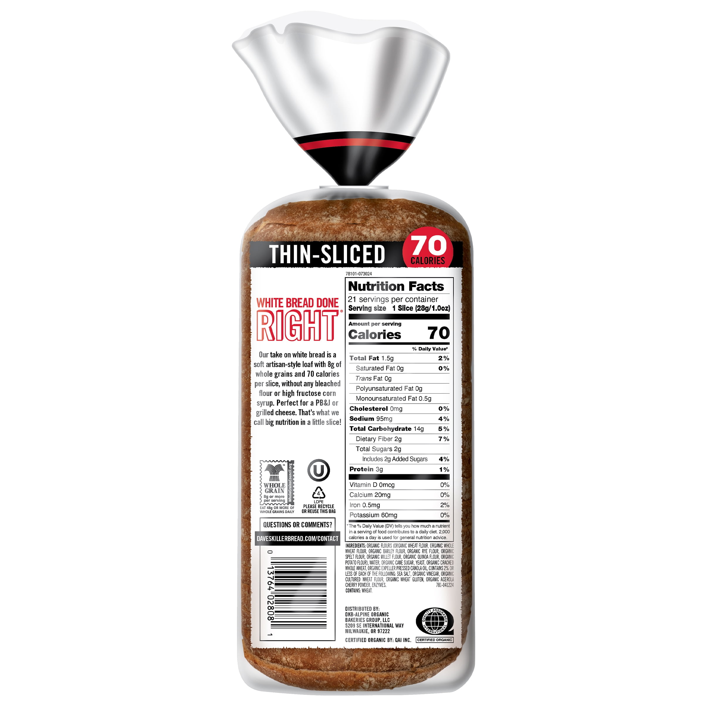 Dave's Killer Bread Healthy Whole Grain White Bread Done Right