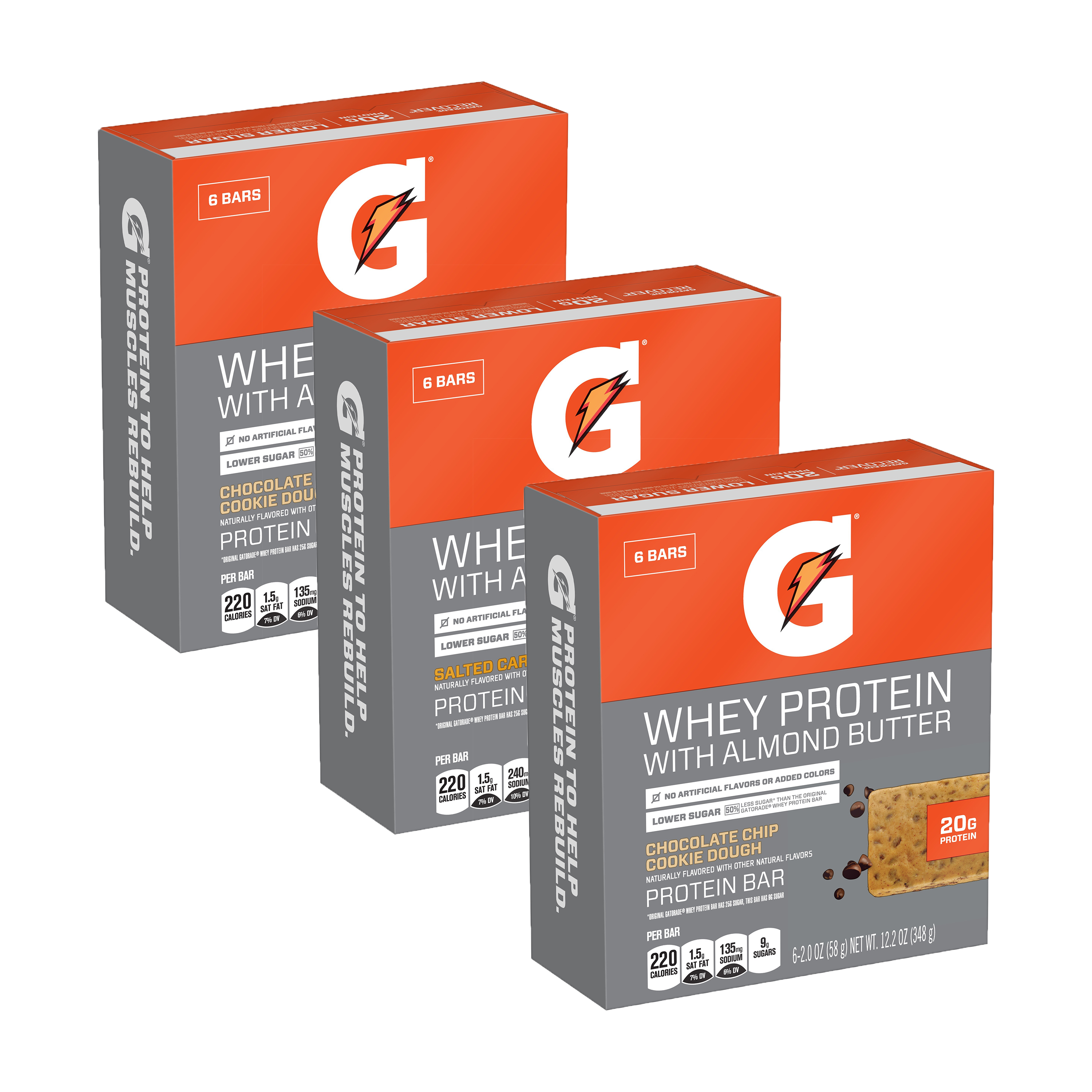 Gatorade Recover Whey Protein with Almond Butter Bars, Variety Pack, 18