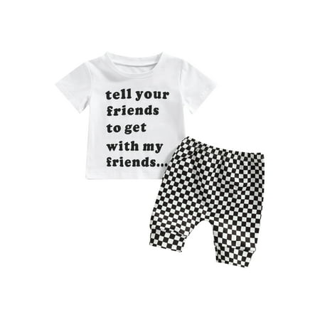 

TheFound Infant Baby Boys Clothes Letter Printed Short Sleeve T Shirts+Plaids Causal Shorts Sets