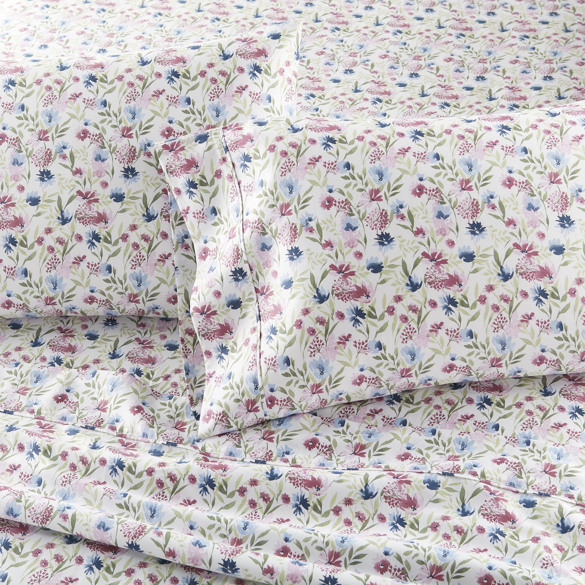 Better Homes & Gardens 2-Piece 300 Thread Count 100% Cotton Sateen Pillowcase Set, Bashful Blooms Cool, Standard/Queen