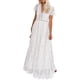 thumbnail image 2 of Vestido de novia de encaje floral de manga corta con cuello en V para mujer Vestido largo de fiesta de cóctel de dama de honor Fridja  qw5097, 2 of 9