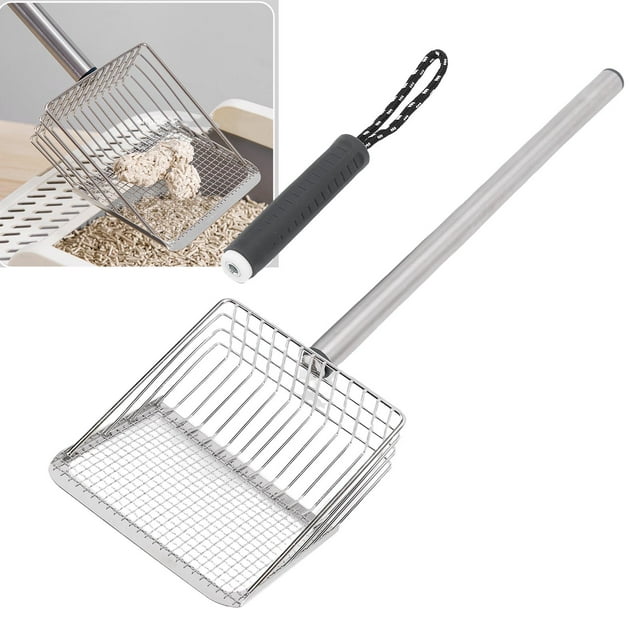 Pala De Acero Inoxidable Para Gatos, Largo, De Metal, Para Cajas De Mascotas Con Agarre Ergonómico Seguro, Ideal Para Tareas De Mantenimiento Regulares.