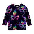 thumbnail image 4 of Mardi Gras Shirts Kids Girls 3/4 Sleeve Casual Round Neck T-Shirt Trendy Mask Graphic Tees Carnival Party Shirt Pullover Tops Summer Clothes Dark Blue 4-5 Years, 4 of 5