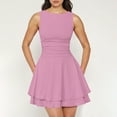 thumbnail image 3 of Efsteb Summer Dresses 2025 Womens Ruffle Hem Round Neck Mini Dress Sleeveless Ruched Corset Short Dresses (Pink,L), 3 of 8