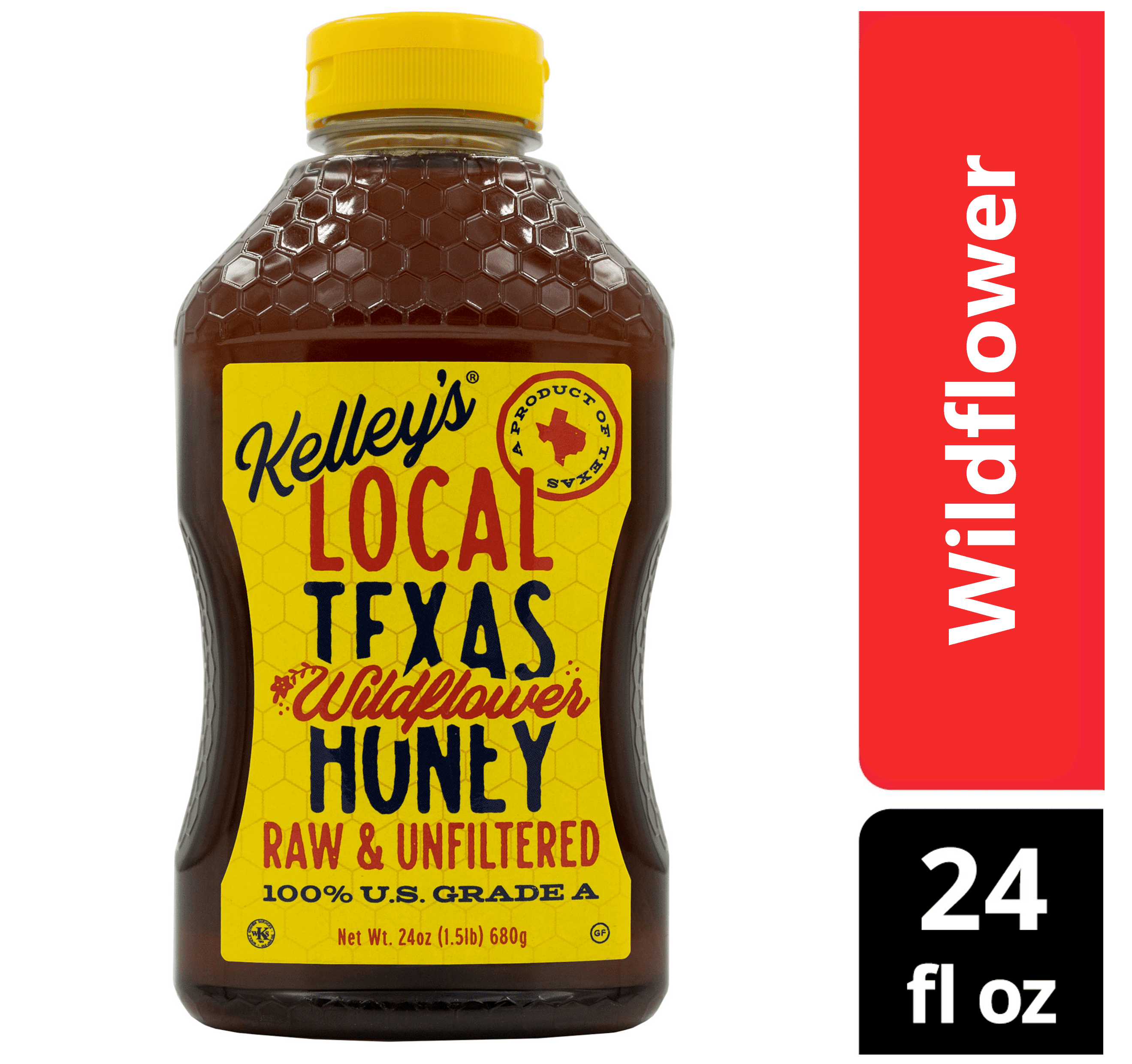 Kelley's Local Texas Wildflower Honey 100% Pure Grade A, Raw and Unfiltered Honey, 24 oz