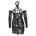 thumbnail image 3 of Chollius Women's Sexy Cutout Dress Floral See-Through Deep V Neck Button One Piece Bodycon Tight Mesh Patchwork See-Through Mini Dress, 3 of 8