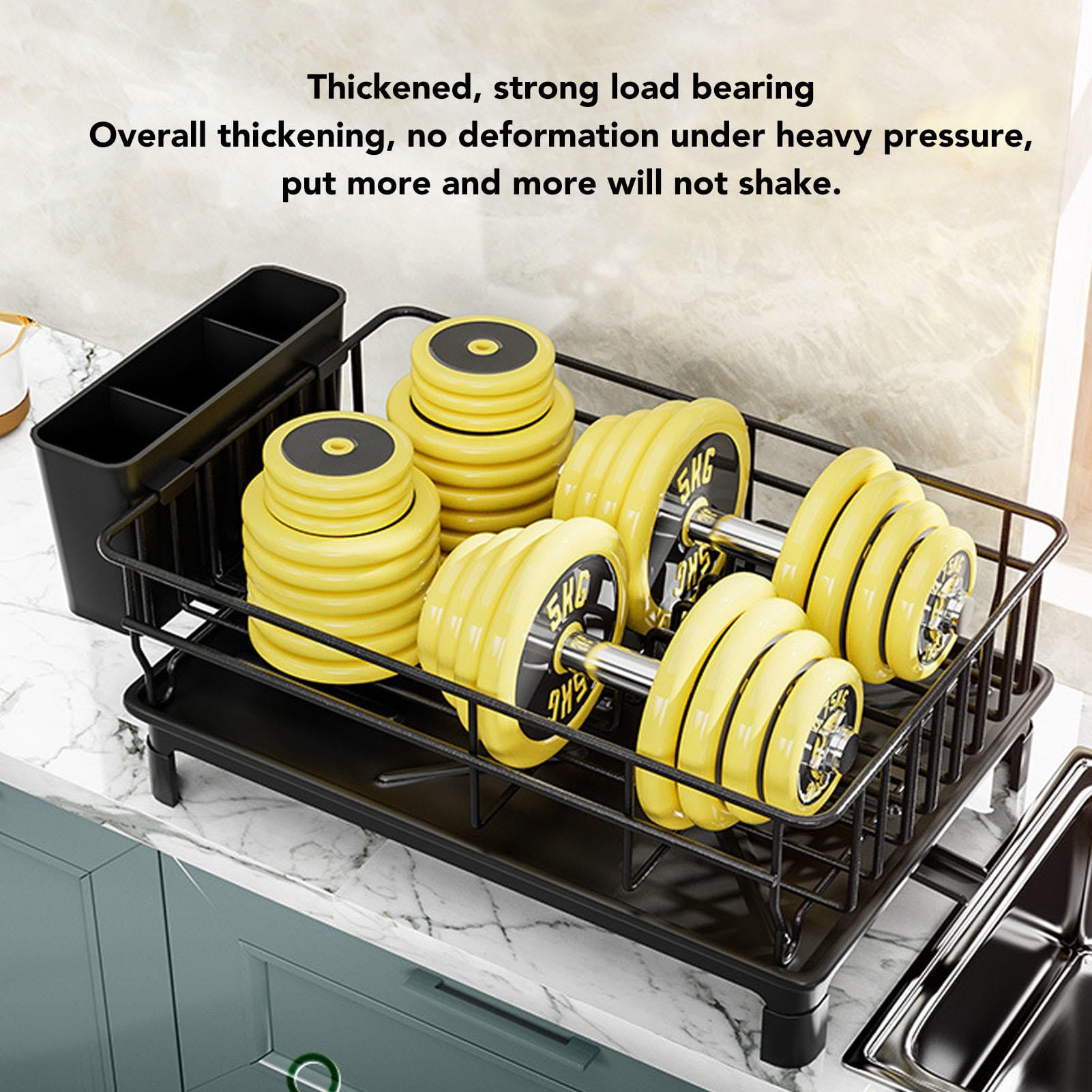 BIMZUC Carbon Steel Dish Drying Rack with Utensil Holder – Durable, Space‑Saving, Multi‑Functional Kitchen Counter & Cabinet Rack
