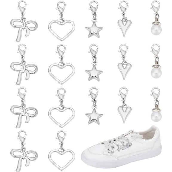 20Pcs 5 Styles Shoe Charms for Sneakers Heart Star Pearl Shoe Claw Clasps Decorations Alloy Stylish ShoeLace Charms Jewelry Accessory for Women Casual Shoes Jewelry Bag Hat Fashion