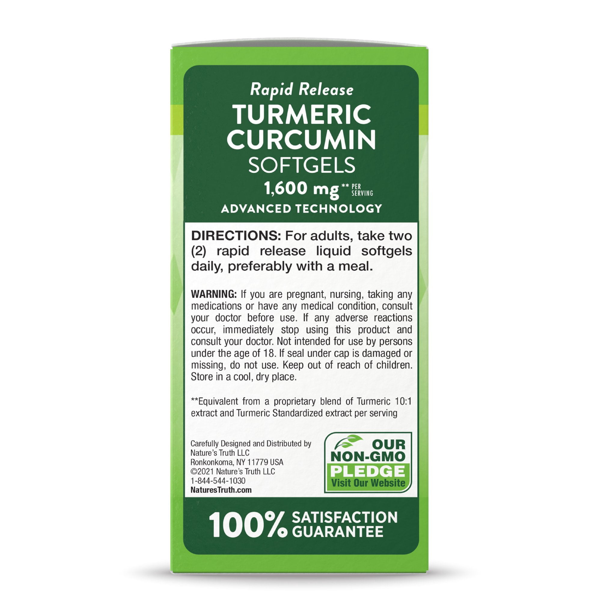 Nature's Truth Turmeric Curcumin 1600mg, 60 Softgel Capsules With Ginger, Astragalus, & Black Pepper Extract *EN
