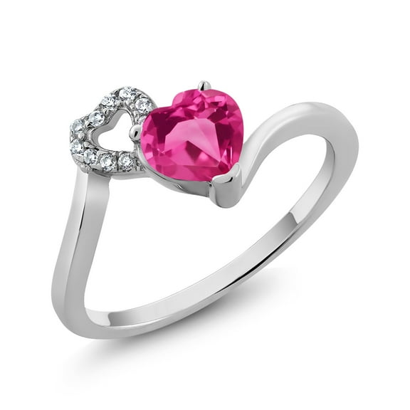 Gem Stone King 0.91 Ct Heart Shape Pink Created Sapphire 925 Sterling Silver Ring (Size 8)