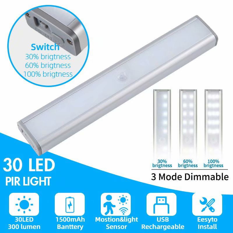 30 LED Under Cabinet Lights Rechargeable wit LED Closet Light Motion Activated 