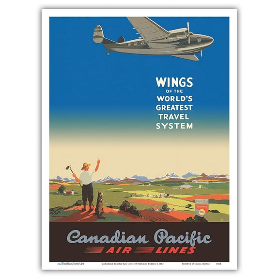 Wings of the World’s Greatest Travel System - Canadian Pacific Air Lines - Vintage Airline Travel Poster by Norman Fraser c.1943 - Master Art Print (Unframed) 9in x 12in