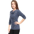 thumbnail image 4 of Women's Cowl Neck Long Sleeves Buttons Decor Ruched Top, 4 of 6
