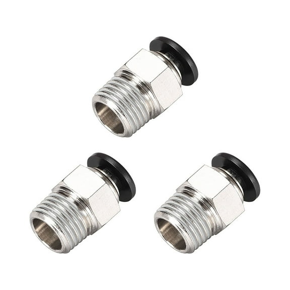 Straight Pneumatic Push to Quick Connect Fittings, 1/4NPT Male x 6mm Tube OD Silver Tone 3pcs