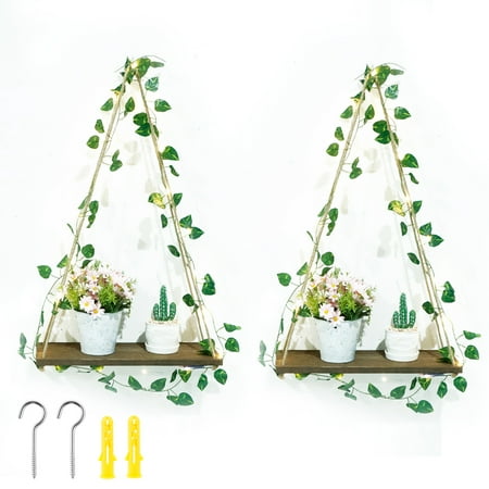 

Threns Wood Artificial Hanging Plants Lights Safe Stable Wall Hanging Plants Artificial Lights Easy to Store Space Saving Simulation Plants Wall LED Lights Suitable for Decoration