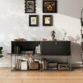 thumbnail image 4 of Cottinch 2-Tier Accent Cabinet,Metal Storage Cabinets with 2 Doors,Open Shelf,Freestanding Organizer for Living Room,Black, 4 of 9