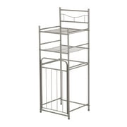 Mainstays Satin Nickel Bathroom Storage Tower with 2 Shelves and Removable Hamper
