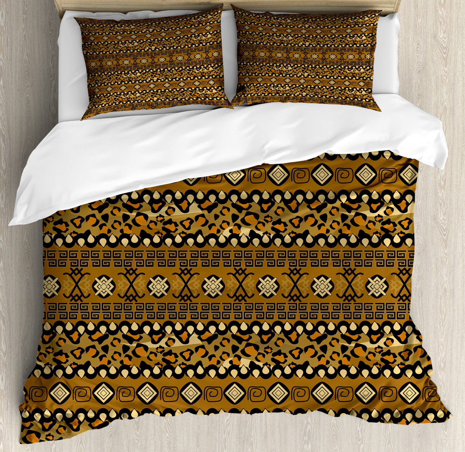 Zambia Duvet Cover Set King Size, Wild Tropical Animal Camouflage Skin